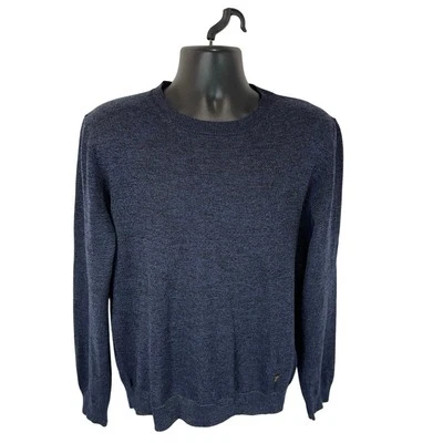 Versace Collection Merino Wool Crewneck Sweater Blue Metallic Size Large  - Image 1 of 4