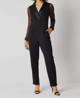 Mono para mujer Jessica Howard negro manga larga transparente talla grande 20W Foto 1 de 2