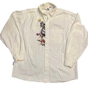 Looney Tunes Embroidered Button Up Shirt L/XL Bugs Taz Marvin VTG Style - Picture 1 of 6