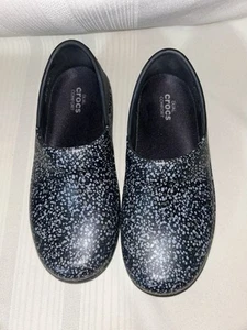 Crocs Neria Pro II Walking Nursing Slip Resistant Clog Black Gray Dots Women's 4 - Picture 1 of 6