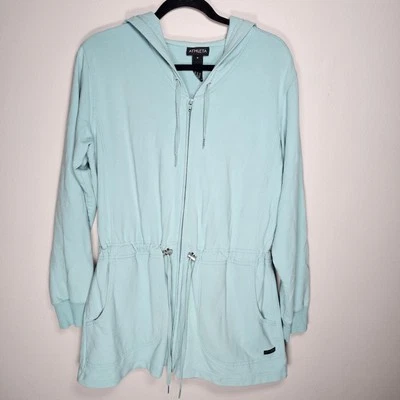 Chaqueta Athleta Mujer Mediana Ajustada con Capucha Cremallera Completa Azul Sudadera con Capucha Atlética Deportiva Foto 1 de 4