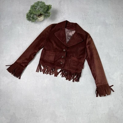 Vintage Avant Garde Fringle Jacket Burgundy Womens Size S Leather - Image 1 of 4