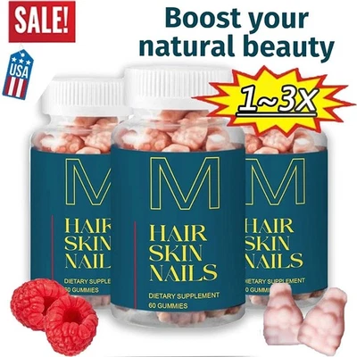 New Hair Skin and Nails Gummies - Supports Healthy Hair - Vegan Biotin Vitamins - Image 1 of 4