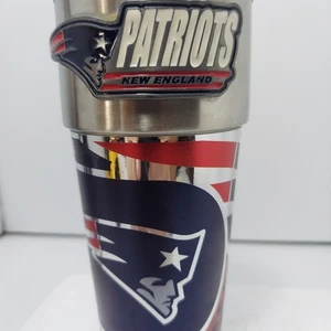 New England Patriots Coffee Mug 16oz Travel Tumbler Cup NFL Metallic Logo Emblem - Picture 1 of 9