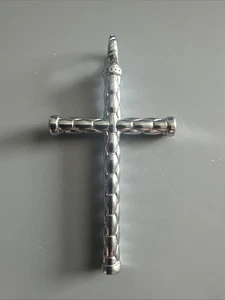 Vintage Jewelry Silver Tone Religious Cross Pendant 2.5 Inch Stainless Steel - Picture 1 of 6