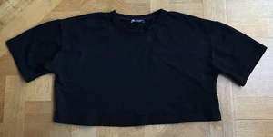 Zara Black Loop back Jersey 100% Cotton Cropped Top Size M New - Picture 1 of 14
