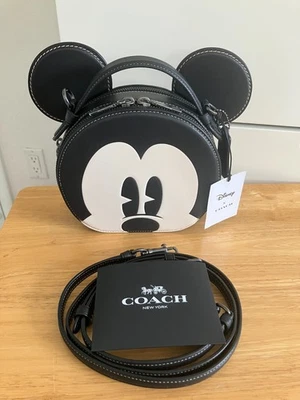 Coach X Disney Mickey Mouse Face Ear Pie Eye Leather Crossbody Bag Lightly Used - Image 1 of 4
