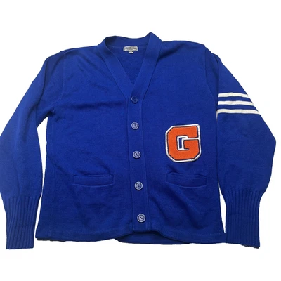 Cárdigan Suéter De Colección Edwards Para Hombres XS Azul Letra Universitaria G Chenille Hecho en EE. UU. Foto 1 de 4