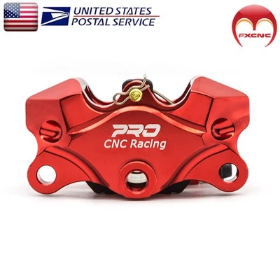 Motor Red CNC Rear Brake Caliper Pump Cylinder 2 Piston 32mm Universal Aluminum - Image 1 of 4