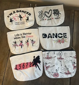 Juego de 6 bolsas de maquillaje para regalos de bailarina todos los diferentes patrones aprox. "9,5x7"" con cremallera" - Imagen 1 de 14
