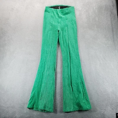 Free People Pants Womens Small Green Flare Velvet Ribbed Pull On High Rise Boho - Image 1 of 4
