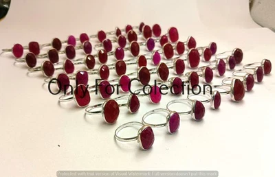925 Sterling Silver Plated Pink Faceted Onyx Gemstone Ring Lot Ethric Jewelry - Image 1 of 4