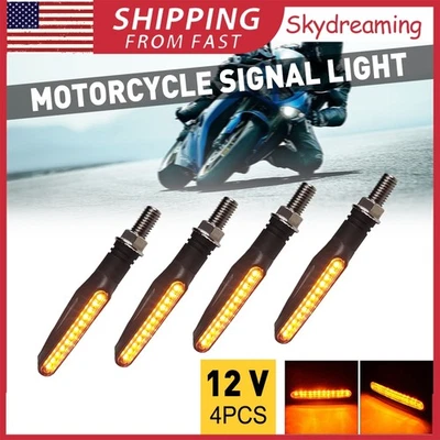 4x Universal Motorcycle 12-LED Amber Turn Bike Signal Indicators Blinker Lights - Image 1 of 4