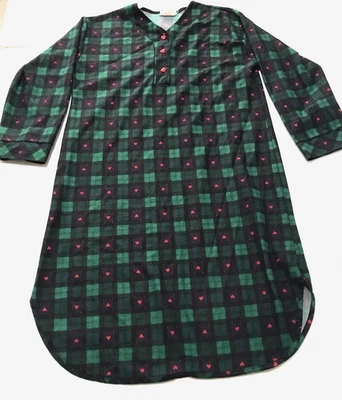 Vintage Nightgown Girls 12 Tartan Plaid Red Heart Buttons Christmas Holiday PJs - Image 1 of 4