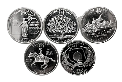 1999 S 5 Coin Year Set 50 States US Quarter 25c Gem Deep Cameo Proof 90% Silver - Image 1 of 4