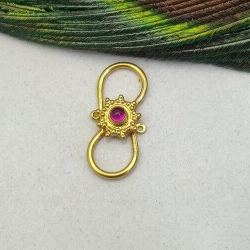 18X8MM 18k Gold S Lock Charm Studded With Color Red Stone For necklace Bracelet - Image 1 of 4
