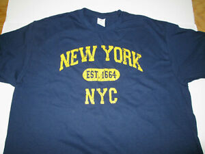 New Men's New York NYC New York City Est.1664 Distressed Printed Navy T-Shirt L