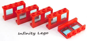 5 LEGO Red Double Window 1x4x2 Trans-Light Blue Glass Plane Train 61345 - Picture 1 of 1