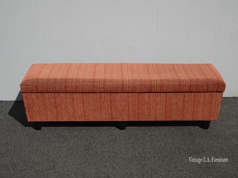 Vintage Mid Century Modern Orange Bench with Storage Cover