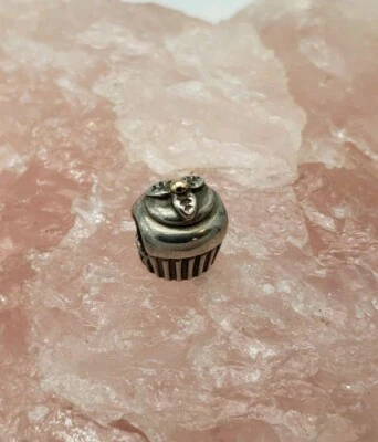 AUTHENTIC PANDORA STERLING SILVER AND 14 K GOLD CUPCAKE CHARM - Image 1 of 2