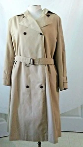 Gabardina vintage de 1980 para mujer talla 10 caqui bronceado doble pecho cinturón - Imagen 1 de 9