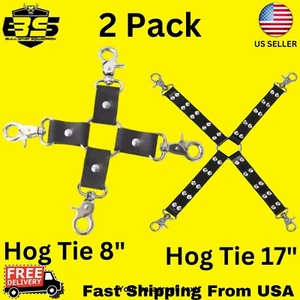 2 Pack Cowhide Leather Hog Tie 17"Hog Tie 8" four way" four way Pin Connector - Picture 1 of 6