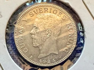 Silbermünze Schweden 1 Krone mit Punkten unc 1924 - Bild 1 von 2