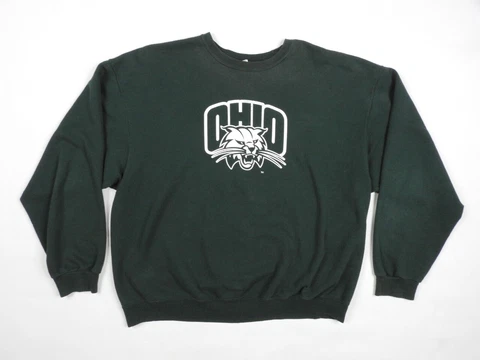 Ohio University Sweatshirt XXL Bobcats Crewneck Green Faded Y2k Vintage College Cover