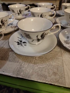 Yamaka Fine China, Nocturne Gray Rose, Cup & Saucer, Platinum Rim - Picture 1 of 13