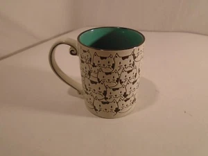 Happy Cat Faces Coffee Mug Cup Spectrum Designz 16oz White & Teal - Picture 1 of 6