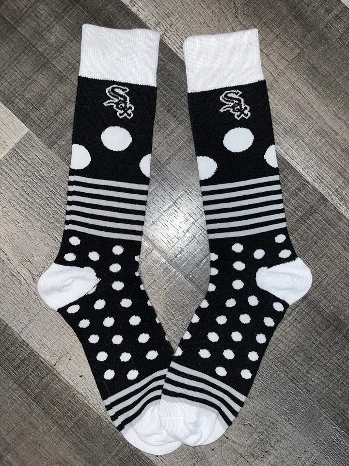 CHICAGO WHITE SOX MLB BASEBALL TEAM LOGO POLKA DOTS TROUSER SOCKS LARGE - Image 1 of 1