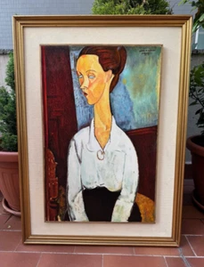 DIPINTO OLIO SU TELA - RITRATTO - COPIA DI MODIGLIANI - 66X91 - OTTIMO - Foto 1 di 8