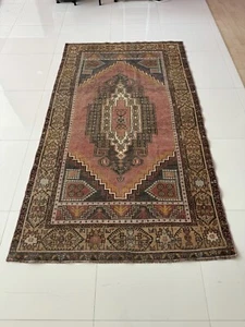 Vintage Hand Knotted Wool Oriental Area Rug, 4x7 Ft Turkish Oushak Carpet - Picture 1 of 10