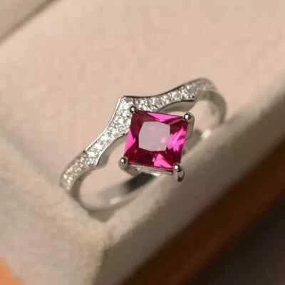 1.95 Ct Natural Ruby & Diamond Engagement Ring 14K Real White Gold Size ALL - Image 1 of 4