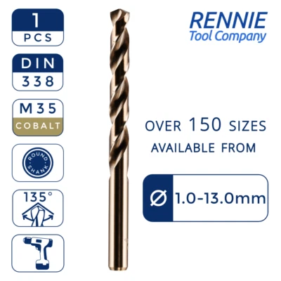 HSS Gold Cobalt Jobber Drill Bit - For Drilling Stainless Steel & Hard Steels - Image 1 of 4