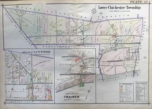 1913 LOWER CHICHESTER TRAINER LINWOOD DELAWARE COUNTY, PENNSYLVANIA ATLAS MAP - Picture 1 of 3