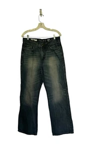 Express Jeans Men 32x30.5 Blue Denim Pants Blake Loose Fit Boot Cut Grunge - Picture 1 of 10