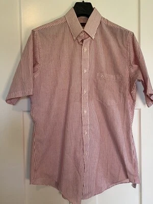 Etienne Aigner Mens Dress Shirt  Sz 151/2 HALF SLEEVE S/S white with red stripe - Image 1 of 4