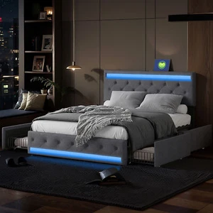 Polsterbett 140x200cm Doppelbett Stauraumbett mit Matratze, USB/LED, Lattenrost - Bild 1 von 12
