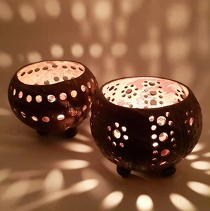Coconut Shell Candle Tealight Containers Tealights Night Light Holder (Set 2) - Picture 1 of 11