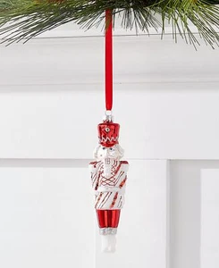 Holiday Lane Peppermint Twist Glass Peppermint Nutcracker, Red - Picture 1 of 1