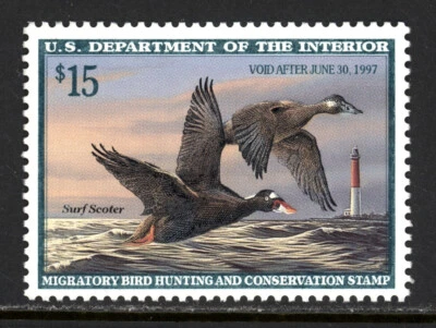 SCOTT RW63 1996 $15 SEA SCOOTER DUCK STAMP ISSUE MNH OG VF CAT $32! - Image 1 of 2
