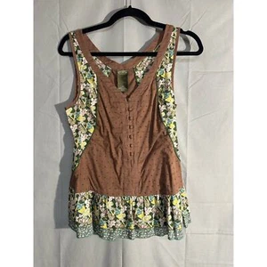 Y2K Vintage Top Womens Small Brown Floral Cottagecore Boho Lightweight Cotton - Picture 1 of 7