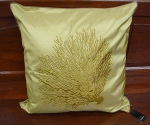 #JIM THOMPSON CUSHION COVER 100%THAI SILK EMBROIDERY CORAL ON GOLD SILK 18"x 18" - Picture 1 of 6