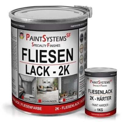 Fliesenlack 2K Epoxidharz Multilack  Fliesenfarbe Wand Boden Fliesen Bad 1 Kg - Bild 1 von 4