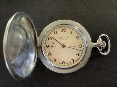 Vintage 1950 Rare Serkisof Garanti Demiryolu Pocket Watch~Silver Chain~18 Jewels - Image 1 of 4