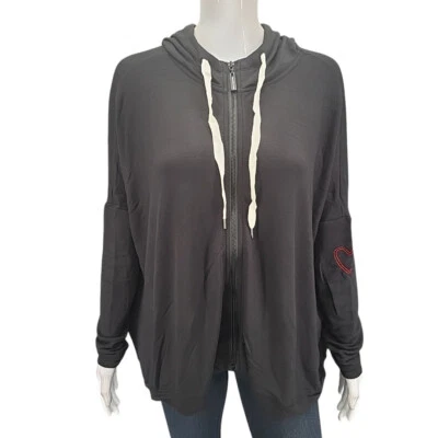 MIND BODY LOVE by Peace Love World Zip Up Oversized Hoodie XX-Small Size Black - Image 1 of 4