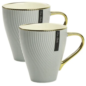 Kaffeebecher Becher 2 Satz Porzellan Kaffeetasse mit Henkel Grau/Gold 400 ml - Bild 1 von 4