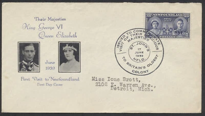 1939 Newfoundland #249 Royal Visit FDC Ioor Blue/Black Cachet St John's - Image 1 of 2