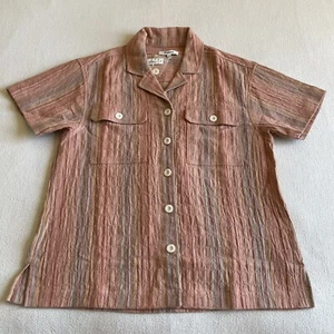 Camisa de campamento Madewell para mujer talla pequeña algodón lino rayas arcilla molida - Imagen 1 de 8